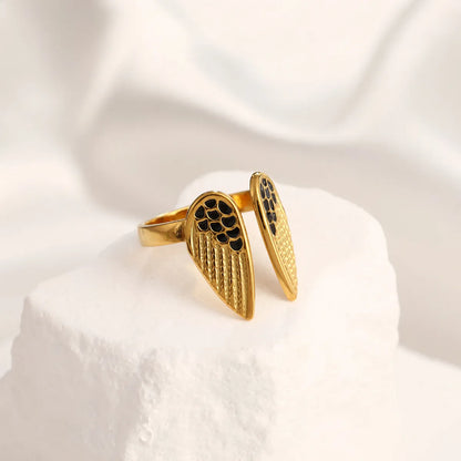 Wholesale Jewelry IG Style Simple Style Star Oval Wings 304 Stainless Steel 18K Gold Plated Enamel Open Rings