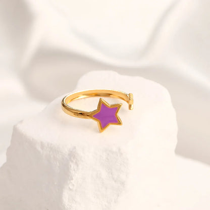 Wholesale Jewelry IG Style Simple Style Star Oval Wings 304 Stainless Steel 18K Gold Plated Enamel Open Rings