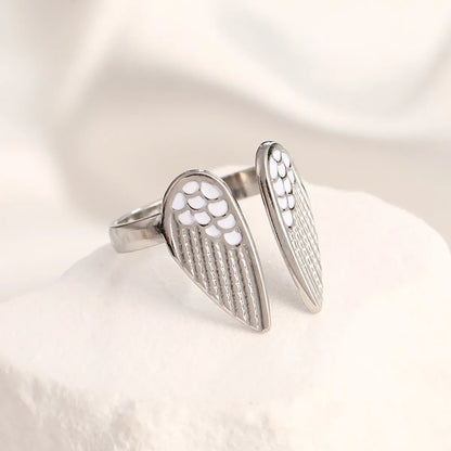 Wholesale Jewelry IG Style Simple Style Star Oval Wings 304 Stainless Steel 18K Gold Plated Enamel Open Rings