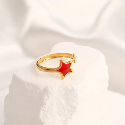 Wholesale Jewelry IG Style Simple Style Star Oval Wings 304 Stainless Steel 18K Gold Plated Enamel Open Rings