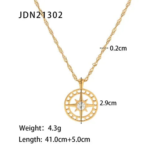 Wholesale Jewelry IG Style Simple Style Sun Star Moon 304 Stainless Steel Zircon Toggle Inlay Pendant Necklace