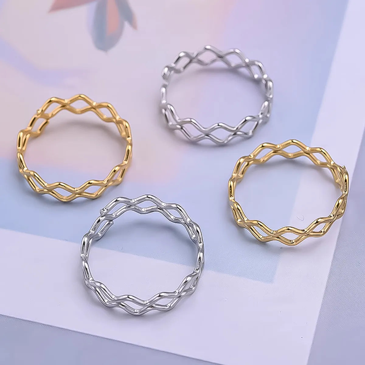 Wholesale Jewelry IG Style Simple Style Waves 304 Stainless Steel 18K Gold Plated Polishing Rings