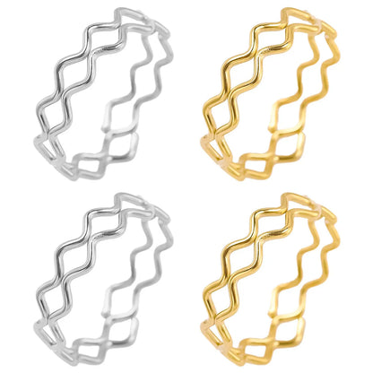 Wholesale Jewelry IG Style Simple Style Waves 304 Stainless Steel 18K Gold Plated Polishing Rings