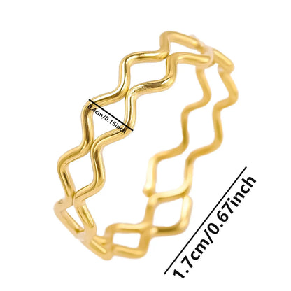 Wholesale Jewelry IG Style Simple Style Waves 304 Stainless Steel 18K Gold Plated Polishing Rings