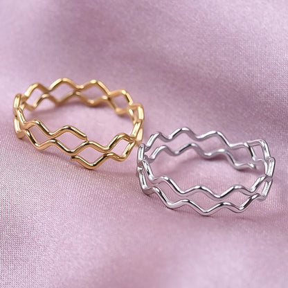 Wholesale Jewelry IG Style Simple Style Waves 304 Stainless Steel 18K Gold Plated Polishing Rings