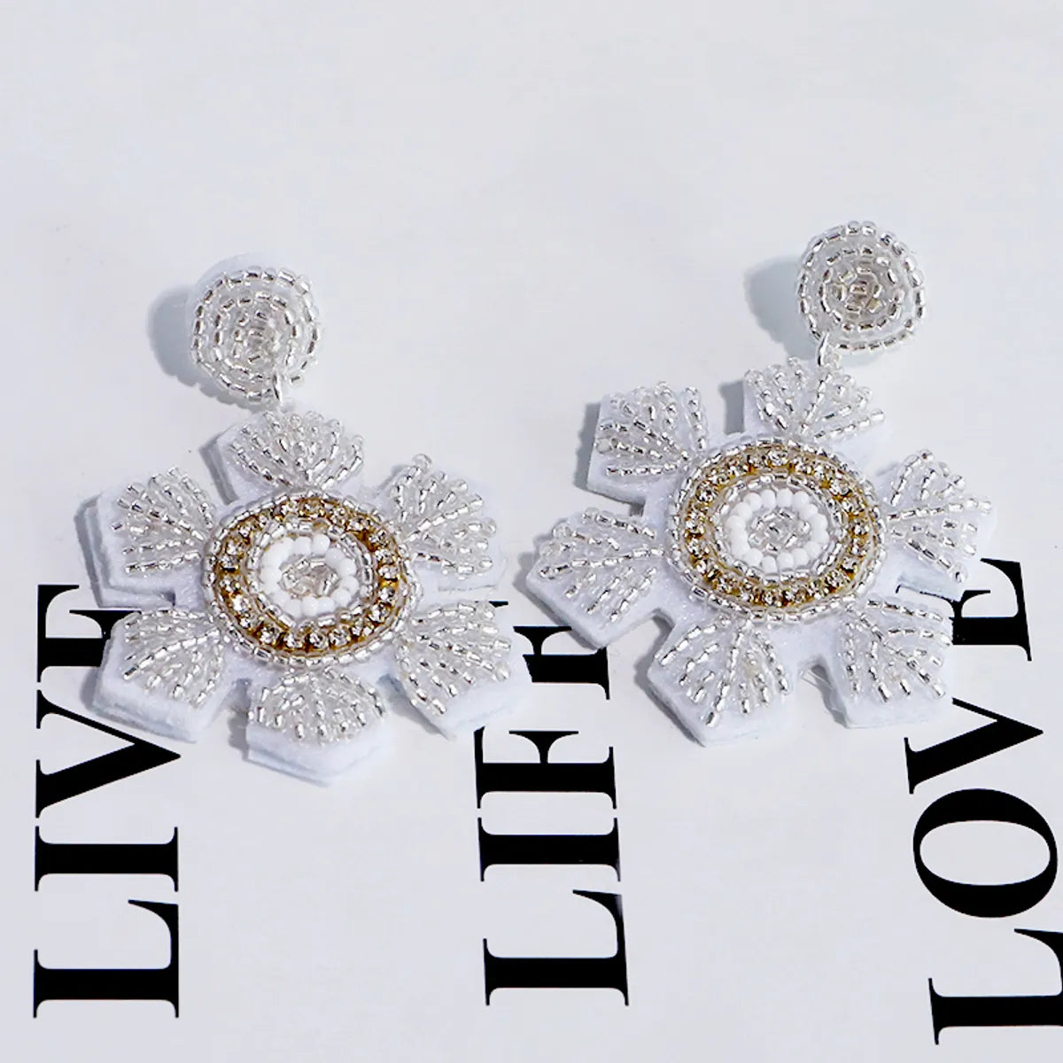 Wholesale Jewelry Ig Style Snowflake Arylic Plastic Fabric Beaded Drop Earrings