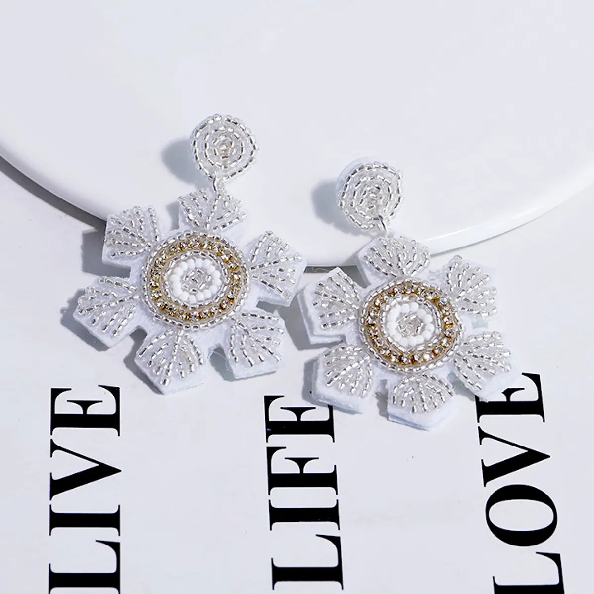 Wholesale Jewelry Ig Style Snowflake Arylic Plastic Fabric Beaded Drop Earrings