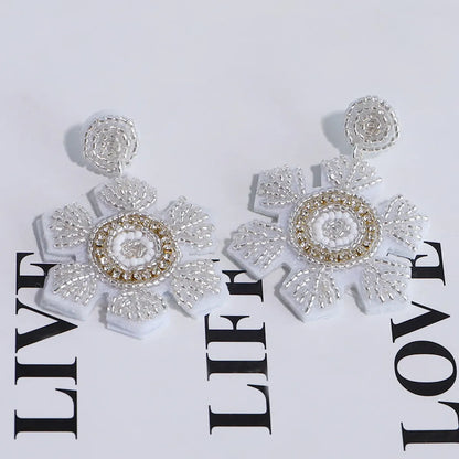 Wholesale Jewelry Ig Style Snowflake Arylic Plastic Fabric Beaded Drop Earrings