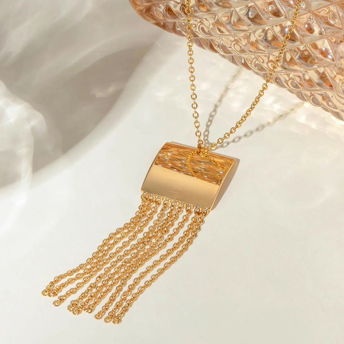 Wholesale Jewelry IG Style Square Tassel 304 Stainless Steel 18K Gold Plated Pendant Necklace