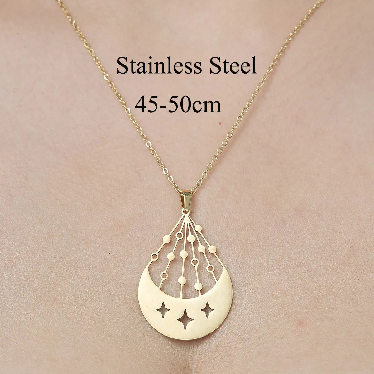 Wholesale Jewelry IG Style Star Heart Shape Flower 201 Stainless Steel 18K Gold Plated Polishing Plating Pendant Necklace