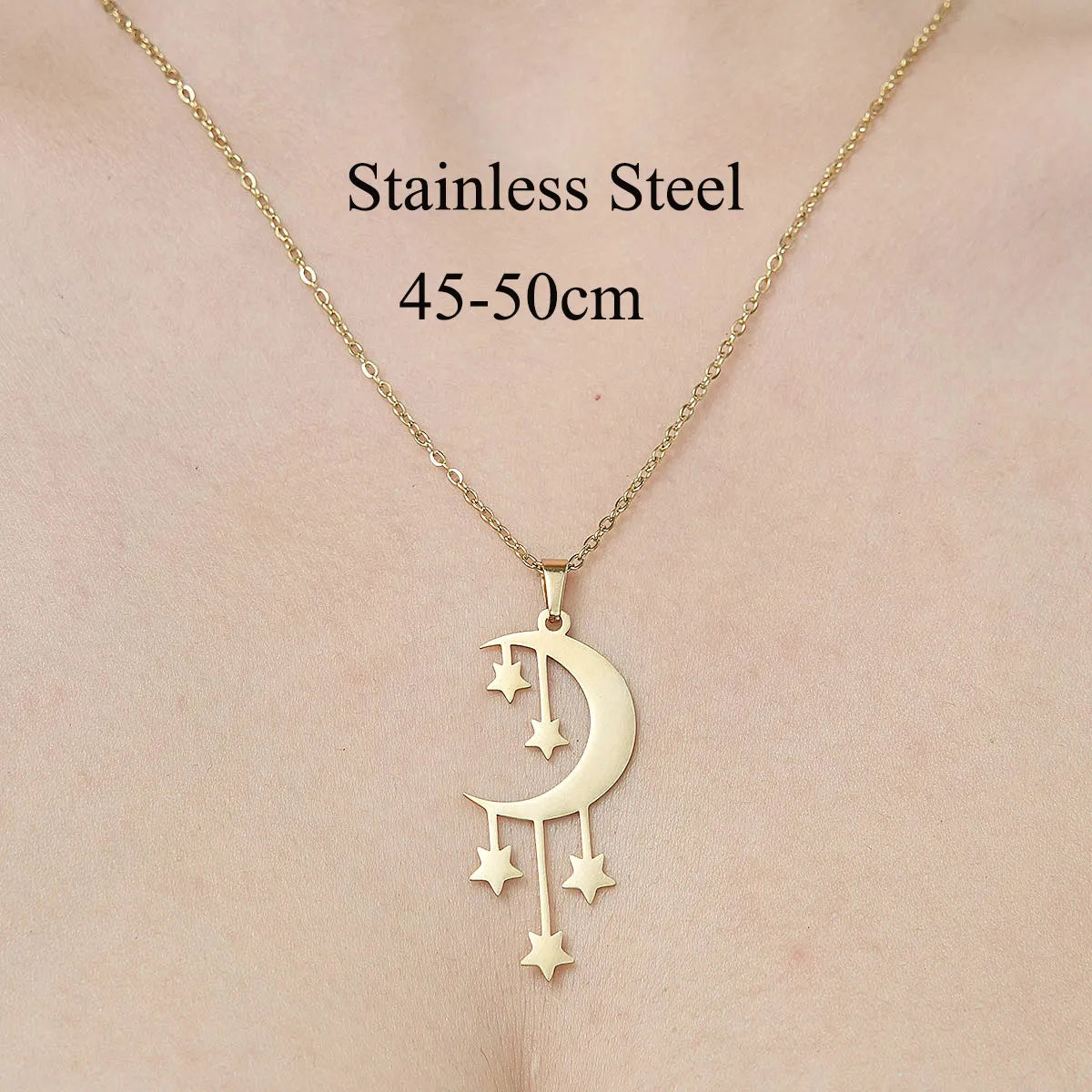 Wholesale Jewelry IG Style Star Heart Shape Flower 201 Stainless Steel 18K Gold Plated Polishing Plating Pendant Necklace