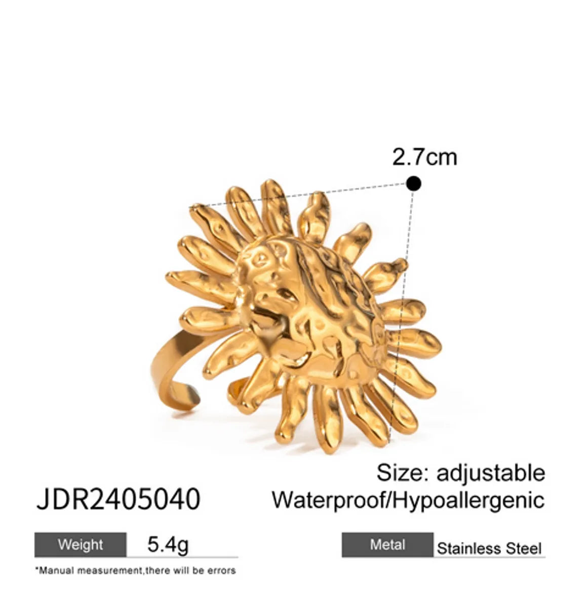 Wholesale Jewelry IG Style SUNFLOWER (Jz001) 304 Stainless Steel 18K Gold Plated Open Rings