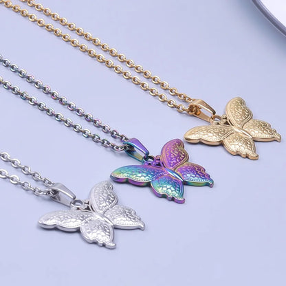 Wholesale Jewelry IG Style Sweet Butterfly 304 Stainless Steel 18K Gold Plated Pendant Necklace Necklace Pendant