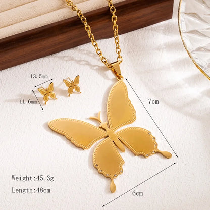 Wholesale Jewelry IG Style Sweet Butterfly 304 Stainless Steel Zircon 18K Gold Plated Jewelry Set