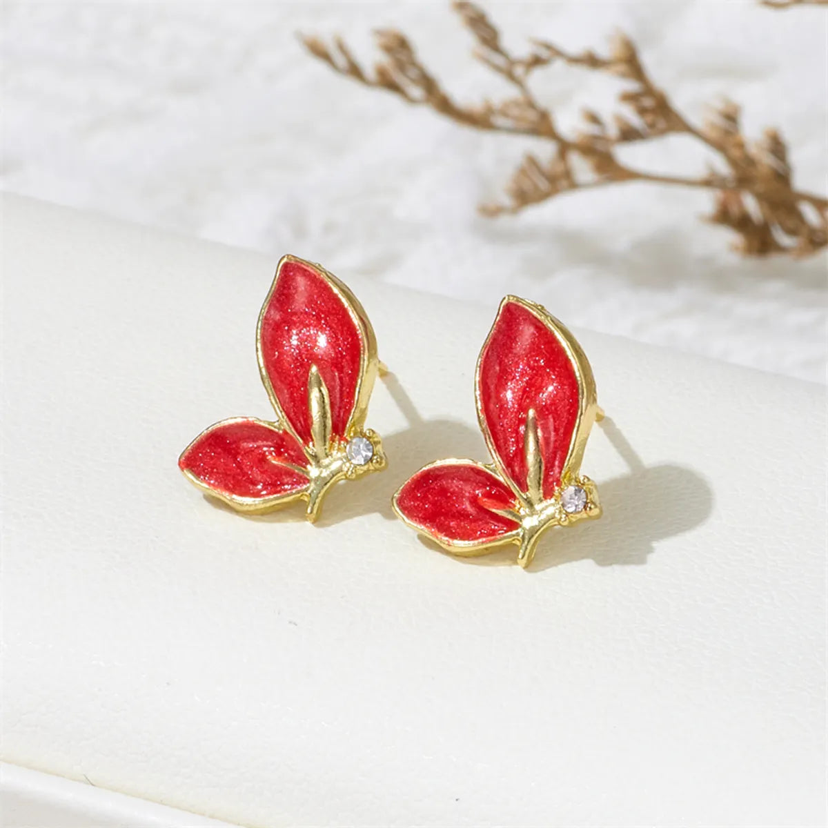 Wholesale Jewelry Ig Style Sweet Butterfly Alloy Rhinestones Enamel Inlay Ear Studs