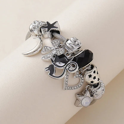 Wholesale Jewelry IG Style Sweet Cool Style Heart Shape Cat Bow Knot Alloy Copper Rhinestones Enamel Hollow Out Inlay Bracelets