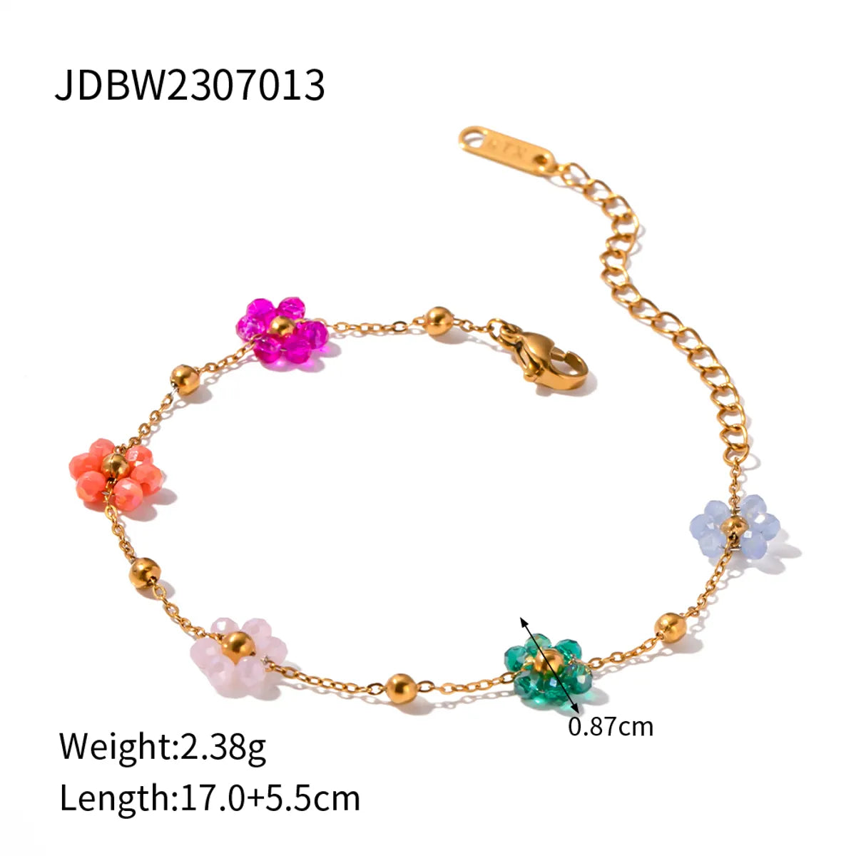 Wholesale Jewelry IG Style Sweet Flower 304 Stainless Steel 18K Gold Plated Beaded Bracelets