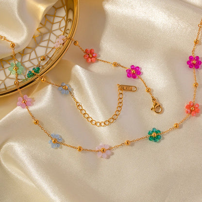 Wholesale Jewelry IG Style Sweet Flower 304 Stainless Steel 18K Gold Plated Beaded Bracelets