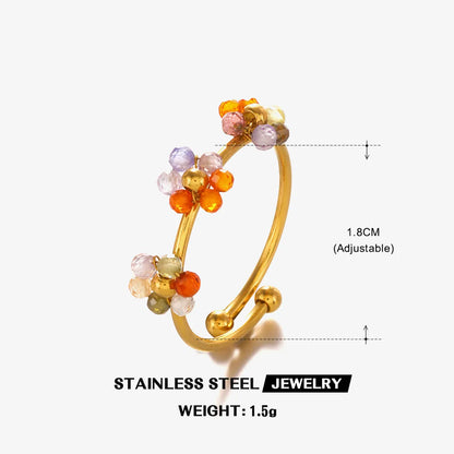 Wholesale Jewelry IG Style Sweet Flower 304 Stainless Steel 18K Gold Plated Beaded Knitting Open Rings