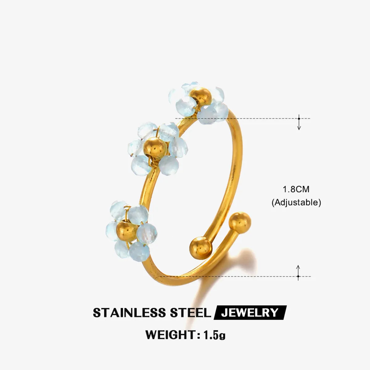 Wholesale Jewelry IG Style Sweet Flower 304 Stainless Steel 18K Gold Plated Beaded Knitting Open Rings