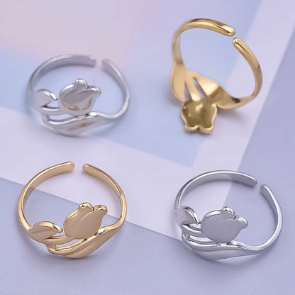 Wholesale Jewelry IG Style Sweet Flower 304 Stainless Steel 18K Gold Plated Polishing Open Rings