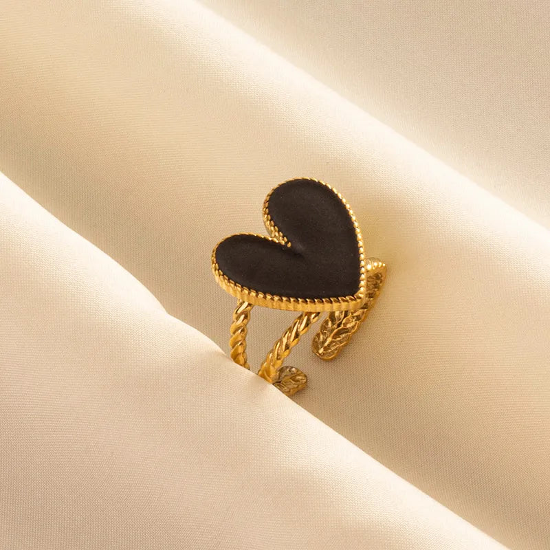 Wholesale Jewelry IG Style Sweet Geometric Heart Shape 304 Stainless Steel 18K Gold Plated Polishing Enamel Open Rings