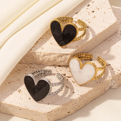 Wholesale Jewelry IG Style Sweet Geometric Heart Shape 304 Stainless Steel 18K Gold Plated Polishing Enamel Open Rings