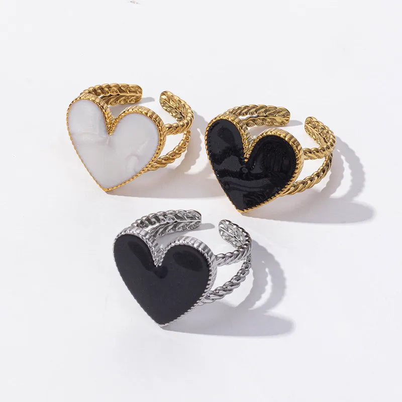 Wholesale Jewelry IG Style Sweet Geometric Heart Shape 304 Stainless Steel 18K Gold Plated Polishing Enamel Open Rings