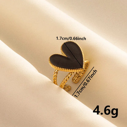 Wholesale Jewelry IG Style Sweet Geometric Heart Shape 304 Stainless Steel 18K Gold Plated Polishing Enamel Open Rings