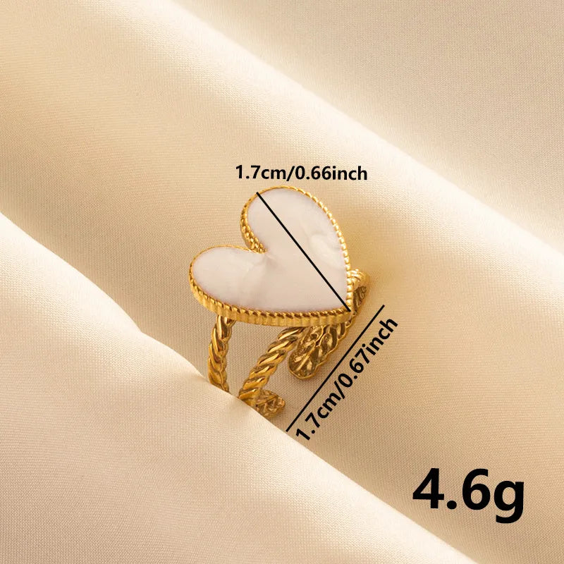 Wholesale Jewelry IG Style Sweet Geometric Heart Shape 304 Stainless Steel 18K Gold Plated Polishing Enamel Open Rings