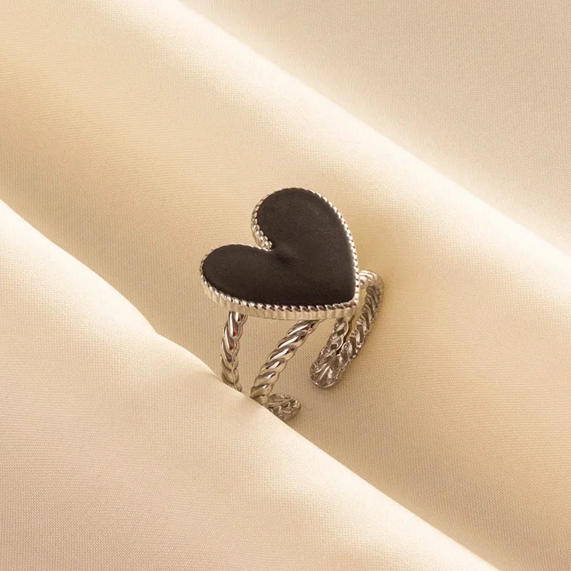 Wholesale Jewelry IG Style Sweet Geometric Heart Shape 304 Stainless Steel 18K Gold Plated Polishing Enamel Open Rings