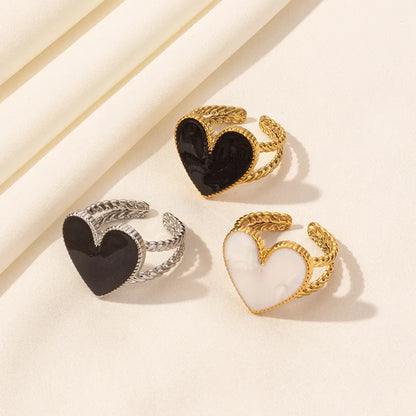 Wholesale Jewelry IG Style Sweet Geometric Heart Shape 304 Stainless Steel 18K Gold Plated Polishing Enamel Open Rings