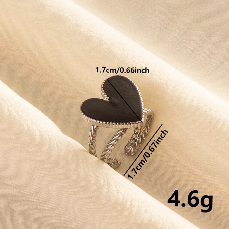 Wholesale Jewelry IG Style Sweet Geometric Heart Shape 304 Stainless Steel 18K Gold Plated Polishing Enamel Open Rings