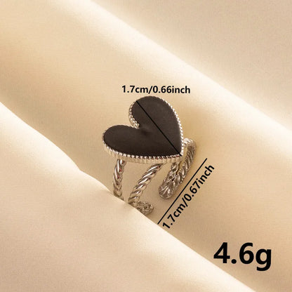 Wholesale Jewelry IG Style Sweet Geometric Heart Shape 304 Stainless Steel 18K Gold Plated Polishing Enamel Open Rings