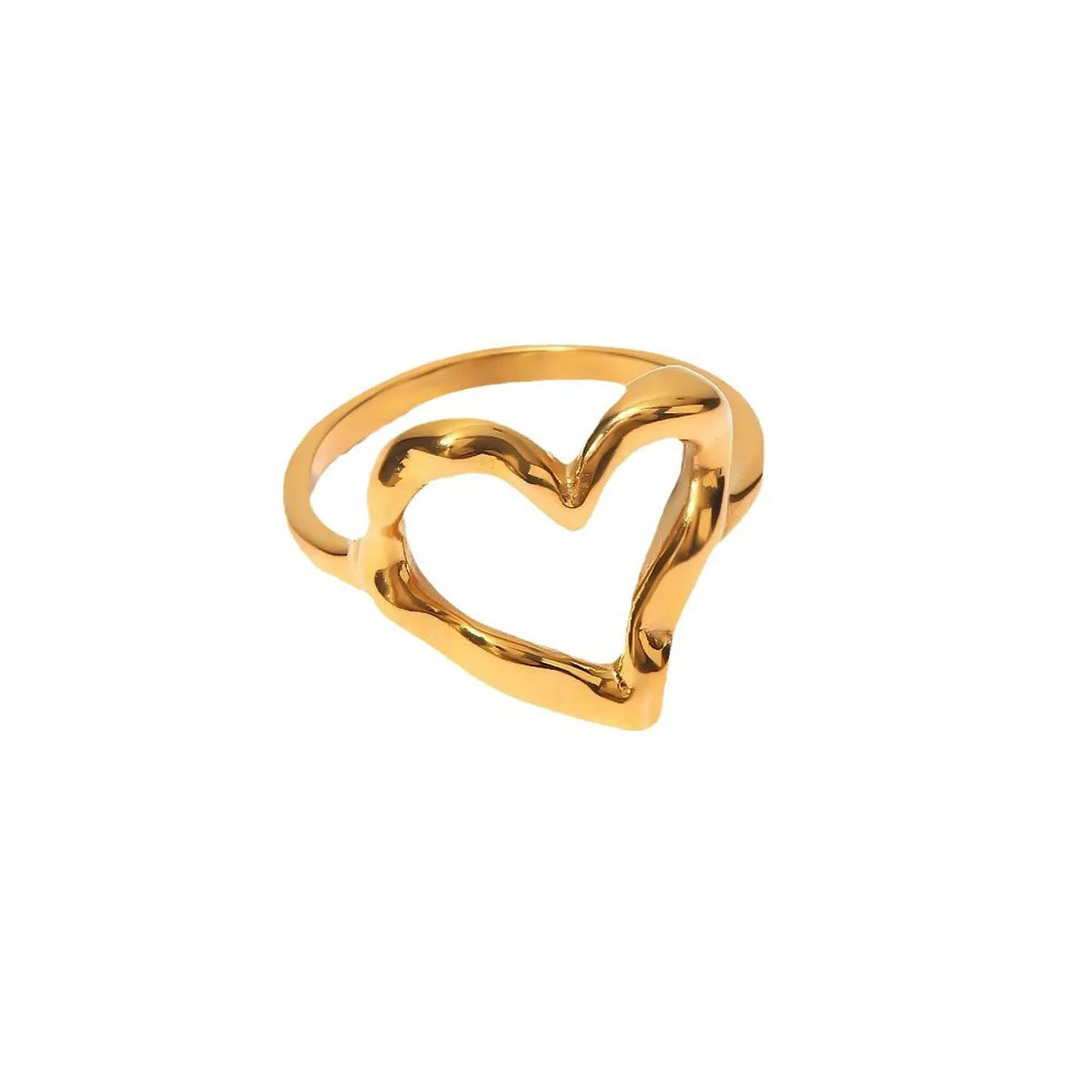 Wholesale Jewelry IG Style Sweet Heart Shape 304 Stainless Steel 18K Gold Plated Hollow Out Rings