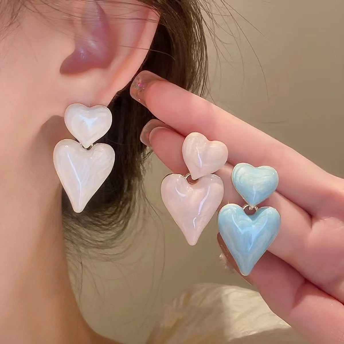 Wholesale Jewelry Ig Style Sweet Heart Shape Alloy Enamel Drop Earrings