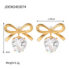 Wholesale Jewelry IG Style Sweet Heart Shape Bow Knot 304 Stainless Steel Zircon Pearl Inlay Rings Earrings Necklace