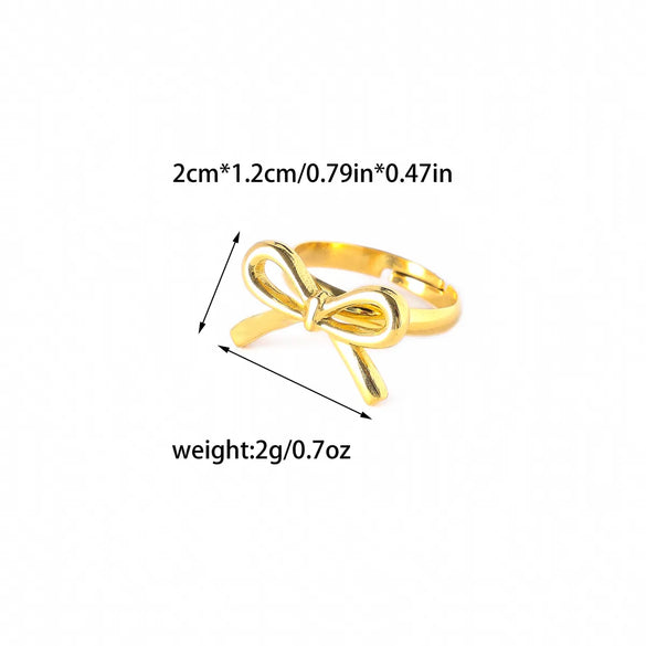 Wholesale Jewelry IG Style Sweet Korean Style Bow Knot 304 Stainless Steel 14K Gold Plated Hollow Out Open Rings