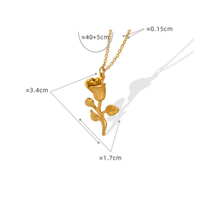 Wholesale Jewelry IG Style Sweet Rose 304 Stainless Steel 18K Gold Plated Pendant Necklace