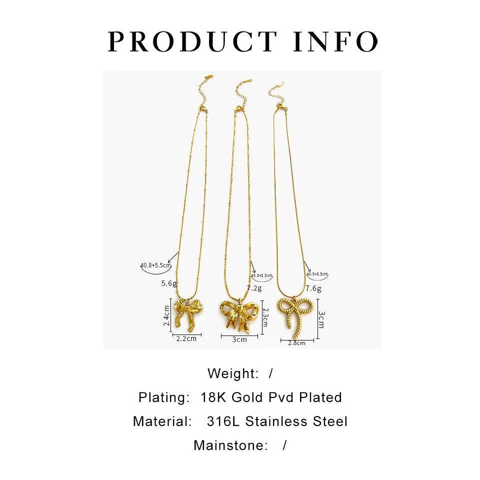 Wholesale Jewelry IG Style Sweet Simple Style Bow Knot 316L Stainless Steel  18K Gold Plated Pendant Necklace