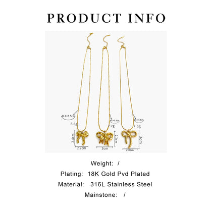 Wholesale Jewelry IG Style Sweet Simple Style Bow Knot 316L Stainless Steel  18K Gold Plated Pendant Necklace