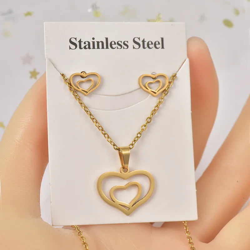 Wholesale Jewelry Sweet Simple Style IG Style Heart Shape Titanium Steel Hollow Out Jewelry Set