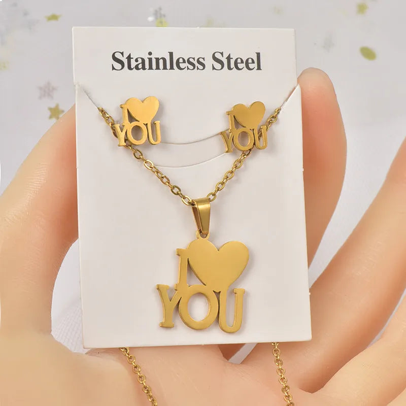 Wholesale Jewelry Sweet Simple Style IG Style Heart Shape Titanium Steel Hollow Out Jewelry Set