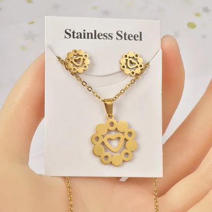 Wholesale Jewelry Sweet Simple Style IG Style Heart Shape Titanium Steel Hollow Out Jewelry Set