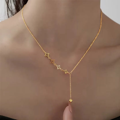 Wholesale Jewelry IG Style Sweet Simple Style Star Heart Shape Butterfly 304 Stainless Steel 18K Gold Plated Pendant Necklace