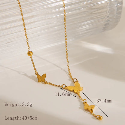 Wholesale Jewelry IG Style Sweet Simple Style Star Heart Shape Butterfly 304 Stainless Steel 18K Gold Plated Pendant Necklace