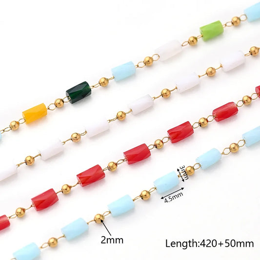 Wholesale Jewelry IG Style Vacation Bohemian Section Cylinder Round Beads Multicolor 304 Stainless Steel 18K Gold Plated Heishi Handmade Plating Necklace