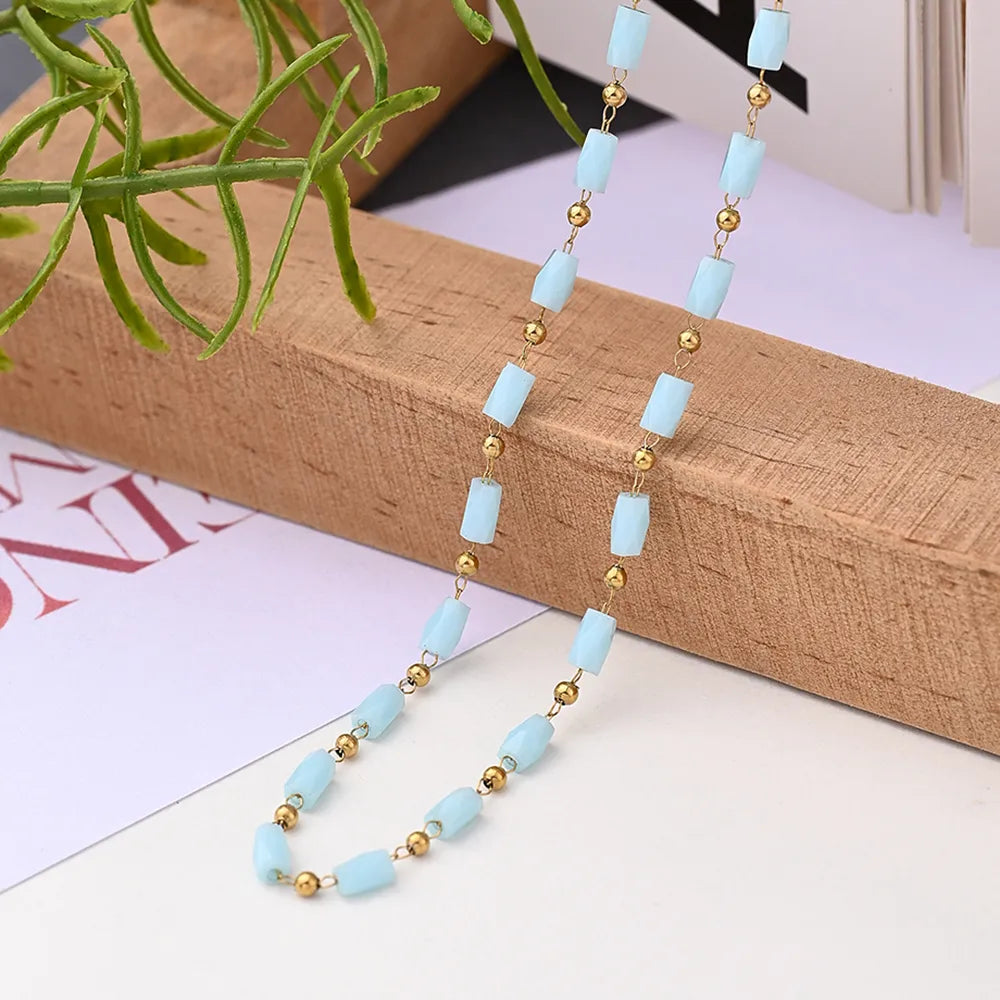 Wholesale Jewelry IG Style Vacation Bohemian Section Cylinder Round Beads Multicolor 304 Stainless Steel 18K Gold Plated Heishi Handmade Plating Necklace