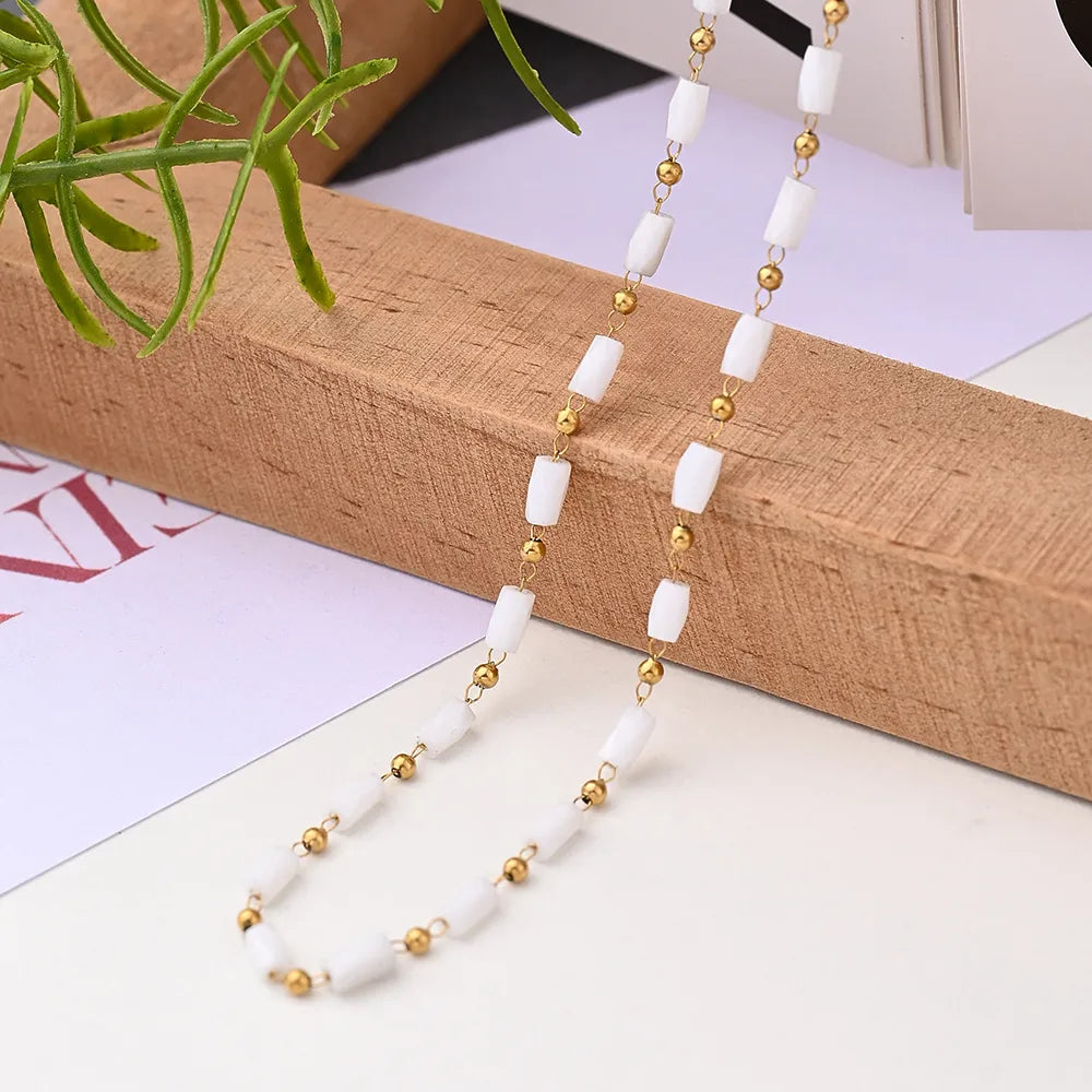 Wholesale Jewelry IG Style Vacation Bohemian Section Cylinder Round Beads Multicolor 304 Stainless Steel 18K Gold Plated Heishi Handmade Plating Necklace