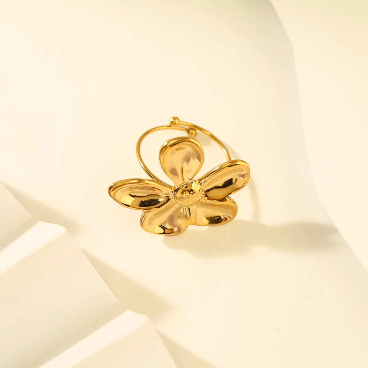 Wholesale Jewelry IG Style Vacation French Style Flower 304 Stainless Steel 18K Gold Plated Open Rings